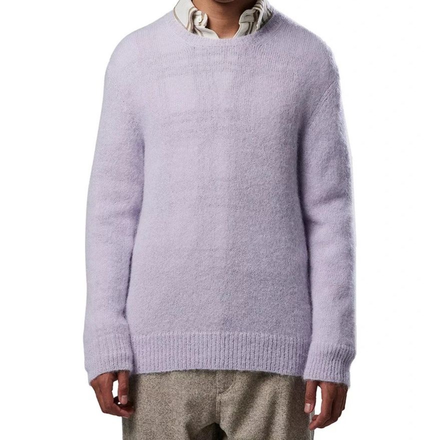 Nn07 Sweater Mens Medium Solid Purple Pullover Crew Alpaca Mohair Walther $315